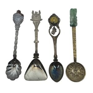 Vtg Souvenir Spoon Lot 4‎ International Japan Johannesburg Australia Cancun Jade